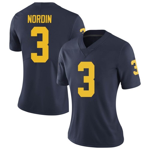 Quinn Nordin Michigan Wolverines Women's NCAA #3 Navy Limited Brand Jordan College Stitched Football Jersey MZQ8654GC
